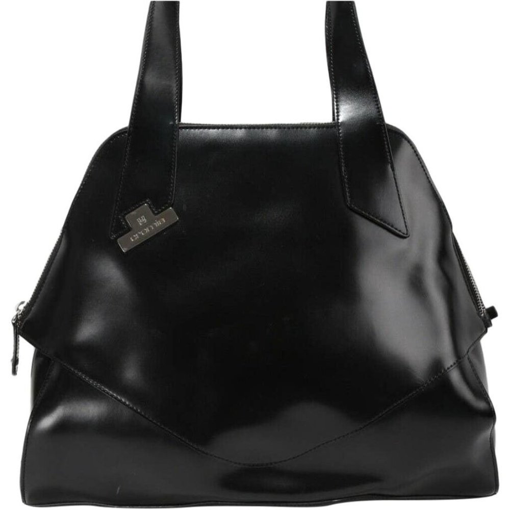 Cromia Large Black Leather Satchel Bag